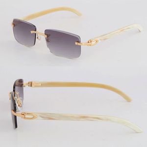 NOUVELLES lunettes de soleil sans monture diamant coupe lentille 8200757 femme métal sans monture blanc original véritable corne naturelle or 18 carats mâle femelle carré lunettes de soleil homme taille: 57-18-140