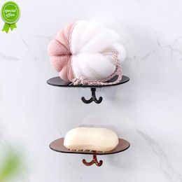 Nouveau poinçonnage gratuit mural savon plaque salle de bain boîte à savon support de rangement support en plastique créatif 2 crochet accrocher accessoires de bain