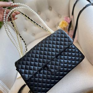 Nieuwe Franse designer tassen vrouw mode parel ketting handtassen schoudertas quilt ontwerpers handtas grote capaciteit tas tas echt l207k