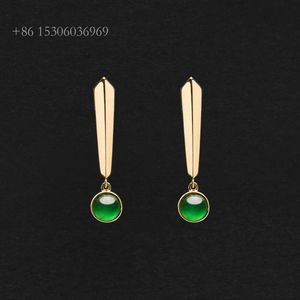 Nieuwe verse keizerlijke groene jade real gold jadeite oorbellen voor vrouwen