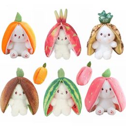 Nueva bolsa de frutas que se transforma en conejo, juguetes de peluche de 18cm, adorable conejito de orejas largas, muñeco de peluche suave, conejito de Pascua, regalos para niños