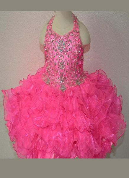 NUEVO FUCHSIA Rosie Girls Kids Pageant Dresses Ocasos Formal Tiers Boaded Organza Halter Mini Prom Party Baby Little Gowns 202771648