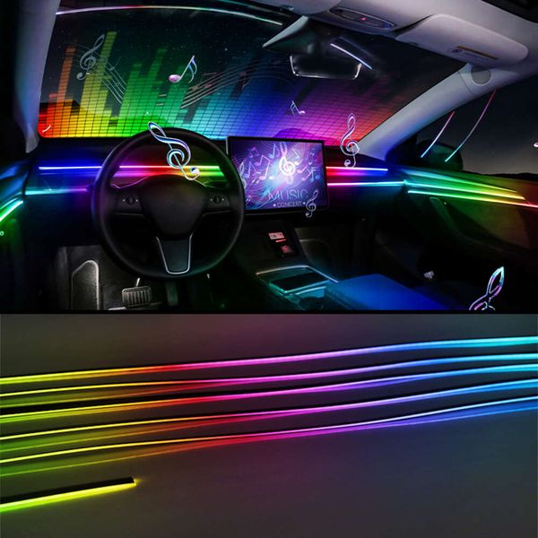 Nouveau Streamer polychrome lumières d'ambiance de voiture RGB 64 couleurs universel LED intérieur caché bande acrylique symphonie lampe d'ambiance