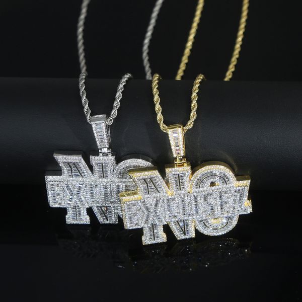 Nieuwe full cz steen geplaveide letter No excusez hanger met Cubaanse ketting voor heren dames hiphop ketting sieraden verguld goud zilver groothandel