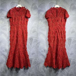 Robe sirène mi-longue rouge pour femmes, tenue de luxe de styliste élégante, nouvelle collection été 2024, Date de printemps, FZ0109
