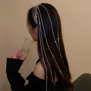 Nieuwe volledige strass hoofdband voor haarvrouwen Lange Tassel Crystal Headband Hair Accessories Wedding Accessoires Haar sieraden
