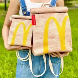 Nouveau drôle mignon dessin animé frites emballage sacs étudiant femme cartable toile sac à dos grande capacité sac de messager sac à main