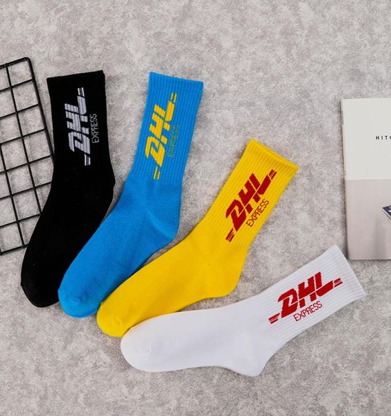 Nouveau drôle DHL Unisexe Coton chaussettes de skate hipster mecs occasionnels chaussettes d'équipage noir jaune3617201