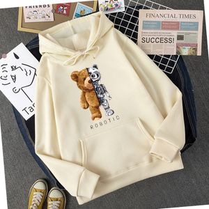 Nieuwe grappige teddybeer robot hoodie robotbeer kleding casual capuchon dames mode sweatshirts fleece los streetwear aziatische maat