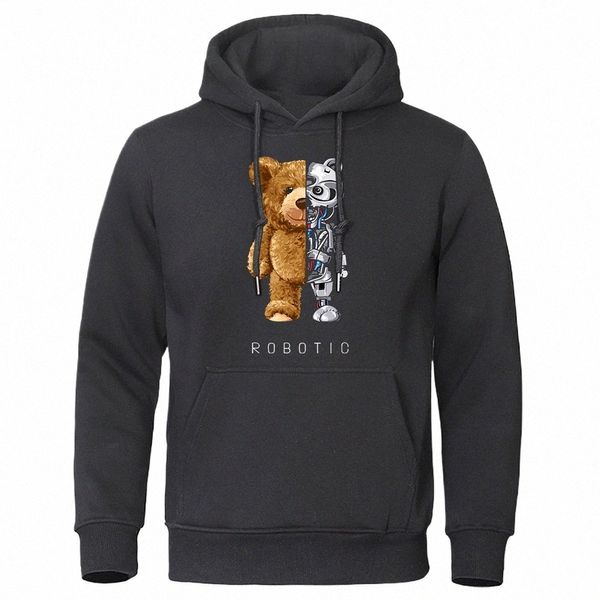 Nouveau drôle ours en peluche robot à capuche robot ours vêtements décontracté à capuche hommes Fi sweats polaire surdimensionné lâche streetwear 73AB #