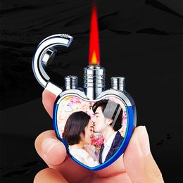 Nuevo divertido a prueba de viento compacto corazón antorcha encendedor Jet butano gas encendedor inflable creativo cigarro encendedor gadgets para hombre fumar regalo de amor