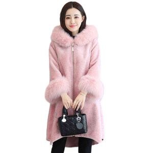 Nieuwe bontjas vrouwen winter schapen scheren bont roze jas natuurlijke pels dik warme jas vrouwelijke windjack wollen jas21 T220810