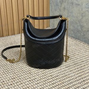 Nuevo bolso de cubo Gaby en bolsos de hombro de piel de cordero Diseñador de lujo 10A Solapa de cuero genuino Mujer Asa superior Correa desmontable Bolso cruzado Bolso negro Cadenas de oro Monedero