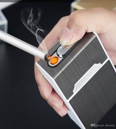 Nuevo Gadget Caja de cigarrillos portátil con encendedor 20 piezas Soporte para cigarrillos Caja de cigarrillos resistente al agua Encendedor eléctrico recargable por USB9675888
