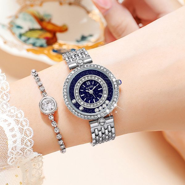 Nuevos relojes de pulsera Galaxy para mujer, relojes brillantes de cuarzo con diamantes de imitación, banda de acero inoxidable, reloj de pulsera impermeable de alta calidad, Relojes de Lujo para mujer