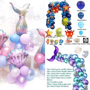 Kit de guirlande de ballons en coquillage de mer, violet et bleu, ensemble en arc de ballons petite sirène, cadeaux de fête prénatale anniversaire, nouvelle collection