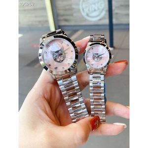 Nouveau GC Cat Powder Japanese Quartz Steel Woman's Watch Bee Fashion Mignon en cuir authentique Blue Blue Double G