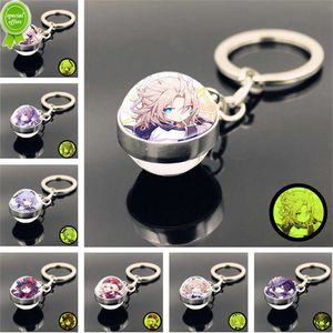 Nouveau Genshin Impact Anime Figure porte-clés lumineux Double face boule de verre métal porte-clés pendentif pour adolescents sac à dos accessoires cadeau