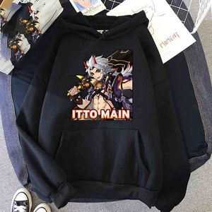 Nuevo Genshin Impacto Sudadera con capucha Hombres Moda Abrigo Anime Arataki Itto Sudaderas con capucha Kid Hip Hop Hombres Mujeres Sudaderas Genshin Chándal Niño Abrigo Y220713