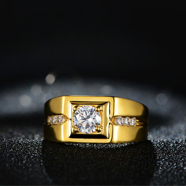 Bague en or jaune 24 carats plaquée de tempérament pour homme, bague dominatrice, Simulation de diamant, ornement, nouvelle collection