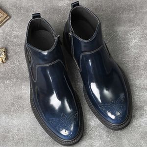 Nouveau Cuir véritable cheville fermeture éclair noir bleu classique chaussures d'hiver bottes habillées élégantes hommes