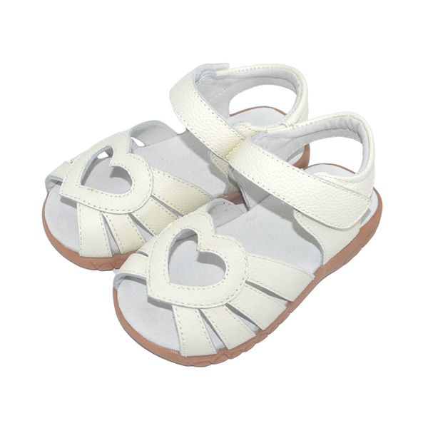 nouvelles sandales en cuir véritable pour filles chaussures de marche d'été blanches avec découpes en cœur semelle antidérapante enfants en bas âge 12.3-18.3 SandQ 210226