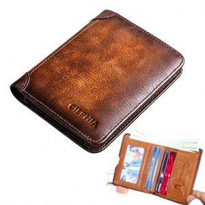 Nieuwe echte lederen RFID Bifold Wallets For Men Vintage Slim Short Credit Card Holder Mey Clips geven cadeaus voor hem x6nh#