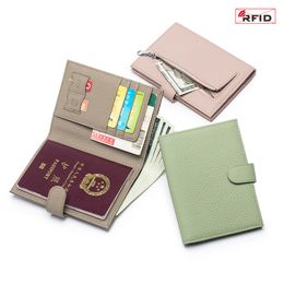 Nieuwe echt lederen RFID Ultra-dunne paspoorttas Multifunctionele portemonnee Tickethouder Paspoort ID Wallet Storage Bag voor vrouwen