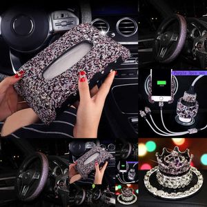 Nieuwe echt lederen wielafdekking Noble Purple Purple Rhinestone Diamond Crystal Car Steeering Wheels Covers for Women Accessoires