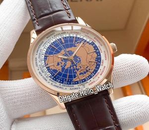 Nouveau Geophysic Universal Time Automatic Q8102520 8102520 Blue Map Dial Mens Watch Rose Gold Case Leather Sportw Watches Hell3175411