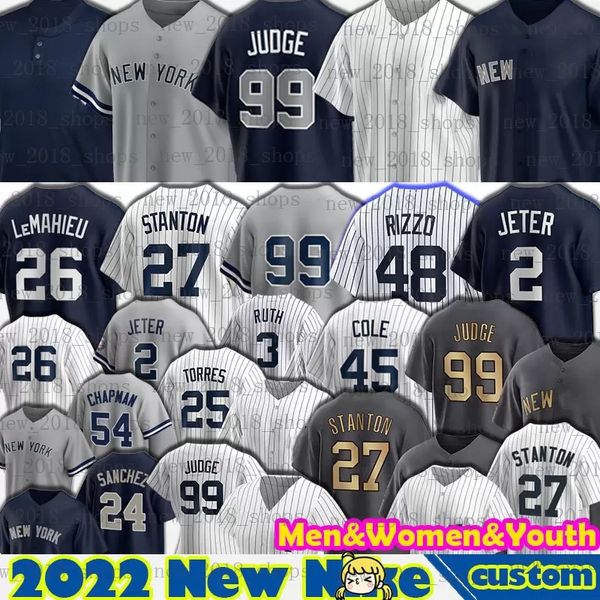 Nouveau Giancarlo Stanton Aaron Juge Anthony Rizzo Derek Jeter Gerrit Cole Babe Ruth York Gleyber Torres Josh Donaldson Baseball Jersey Dj