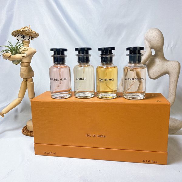 Nueva caja de regalo para hombres y mujeres, conjunto de 3 piezas de perfume, botella de vidrio en aerosol sexy duradera, caja de regalo de 4 uds, 30ml