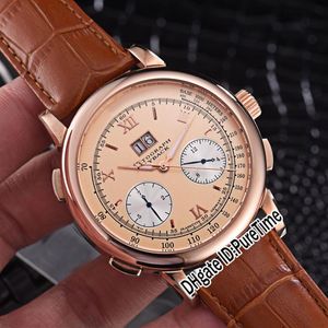Nieuwe Gig Dage Datograph 403 041 Automatische heren Watch Rose Gold Gold Dial Silver Subdial Daydate Big Calendar Watches Leather Pureti291B