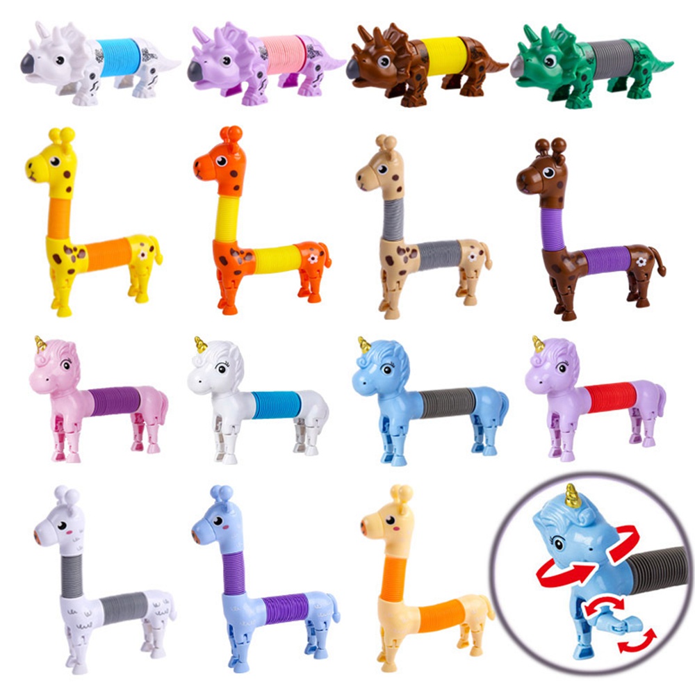 New Giraffe Pop Tubes Toys Kids Sensory Learning Toy Stress Relief Squeeze Fidget Toy Retractable Plastic Tube Decompression Toy 2050
