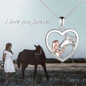 Nieuw meisje en paarden kleurrijke tweekleurige hanger rose goud hart ketting