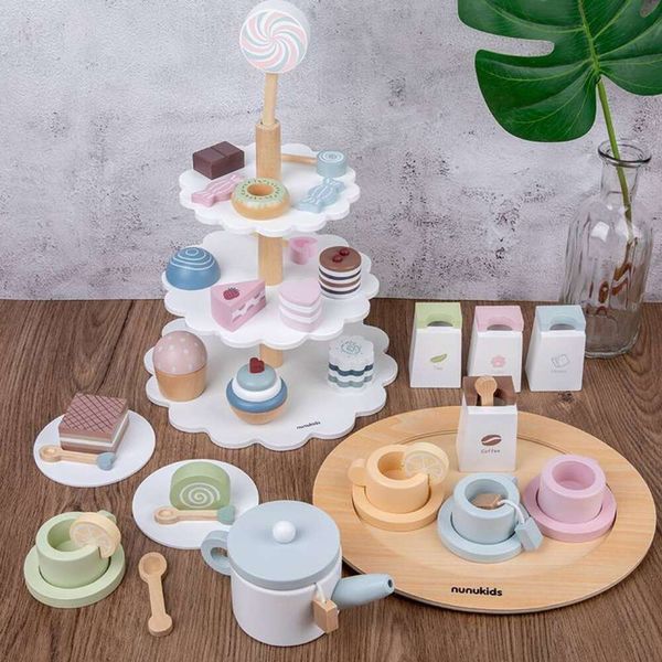 Ensemble de cuisine pour filles, ensemble de cuisine pour enfants, thé de l'après-midi, gâteau d'anniversaire, jouets en bois, accessoires miniatures pour maison de poupée, nouvelle collection