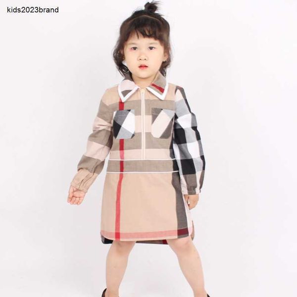 Nouvelle robe de fille vérifier les robes des enfants vêtements de marque pour enfants Taille 100-140 Jupe bébé à manches longues Col à revers redingote pour tout-petits Dec05