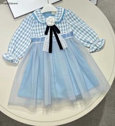 Nouvelle robe de fille Robes de bébé à carreaux multicolores Taille 110-160 Jupe enfant design Fleur cravate décoration enfant en bas âge redingote Dec20