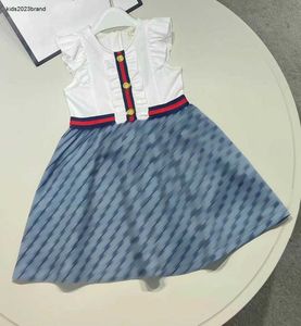 Neues Mädchenkleid, ärmelloser Babyrock aus reiner Baumwolle, Größe 110–160, Sommer-Designer-Kinderkleider, Spleißdesign-Kinderkleid, 10. Januar