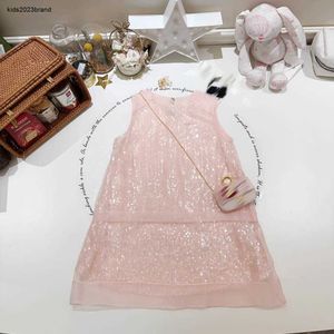 Nouvelle robe pour fille, design à paillettes brillantes, jupe sans manches pour enfant, taille 90 à 160, robes de bébé de styliste, jolie redingote rose pour enfants, Jan20