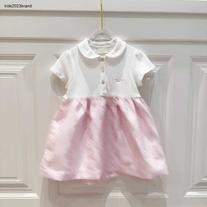 Nouvelle robe fille manches courtes enfant revers jupe rose taille 90-160 robes de bébé de créateur lettre impression enfants redingote Jan20