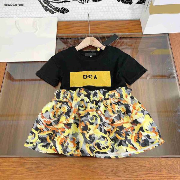 Nouvelles robes de fille Impression à motifs dorés Robe de princesse jupe bébé Taille 100-160 CM vêtements de marque pour enfants robe d'été pour enfant 24Mar