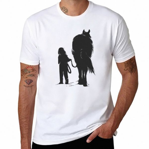 nouvelle FILLE AVEC CHEVAL T-Shirt coréen fi t-shirt surdimensionné t-shirt uni t-shirt hommes B0ir #