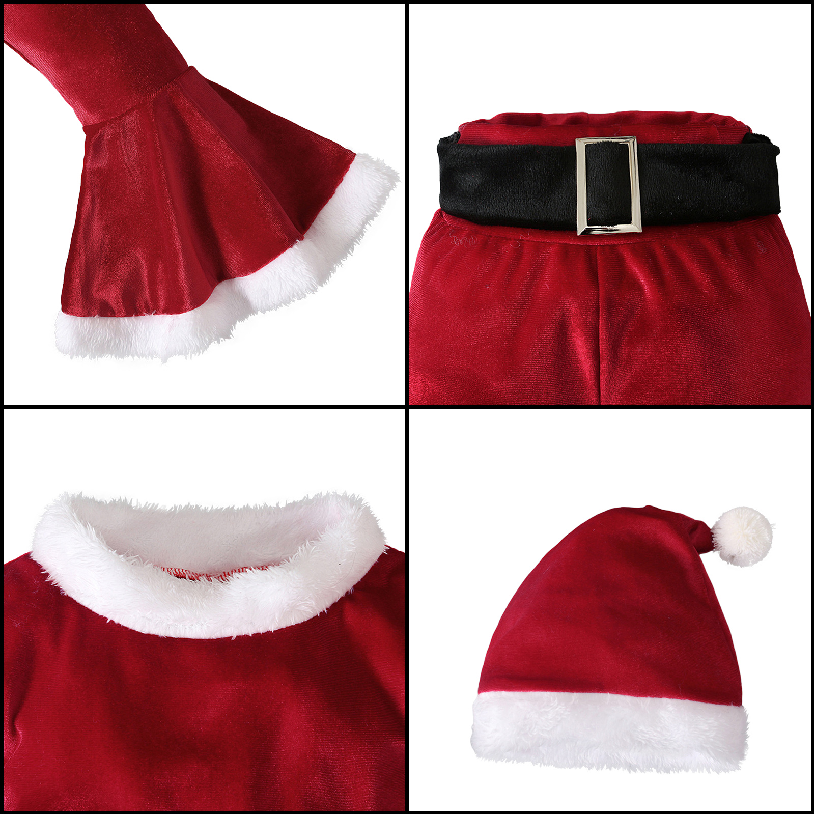 Nouvelles filles Christmas Cosplay à manches longues Bell Bottom Velvet Suit Carnival Party Santa Claus Costume 3 pièces 2-7 ans