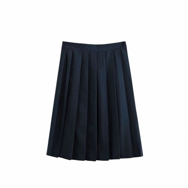 Nouvelles filles JK Sailor School Uniforme Lg Jupes plissées sous le genou Lycée Fille Bleu Marine Noir Jupe solide 5XL u1p2 #