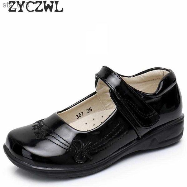 Nuevos zapatos de cuero para niñas para niños Escuela de cuero de PU Zapatos de princesa negros Vestido de flores Boda Blanco Niños Zapatos planos de etiqueta L230518