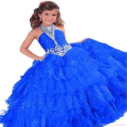 New Girls Pageant Dresses Little Toddler Kids Ball Gown Royal Blue Rosso Arancione Tulle Glitz Flower Girl Dress For Weddings Party Gow195r