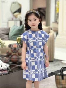 New Girls Partydress Blue and White Plaid Design Baby Jirt Taille 100-160 cm Kids Designer Vêtements Summer Princess Robe 24Pril