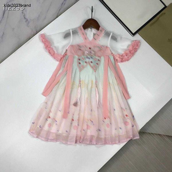 New Girls Partydress Hanfu Design Baby Jirt Taille 110-160 cm Kids Designer Vêtements Ice Silk Cotton Tissu Princess Robe 24Pril