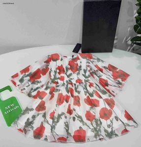 Nouvelles filles jupe fleur rouge et motif de feuilles vertes Impression de robe princesse taille 100-160 cm pour enfants vêtements de créateur de fête d'été Baby Partydress 24april